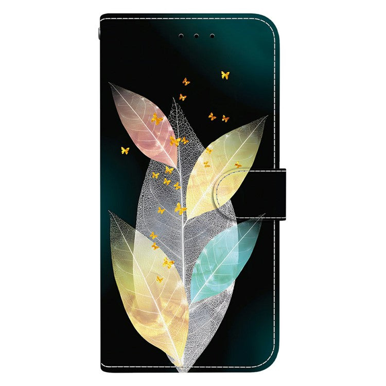 For Motorola Moto G Power (2025) Case Pattern Printing Anti-Drop Leather Flip Wallet Phone Cover with Lanyard - Colored Leaves