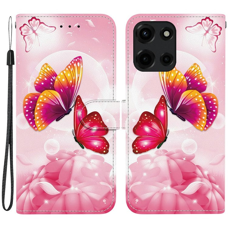 For Motorola Moto G Power (2025) Case Pattern Printing Anti-Drop Leather Flip Wallet Phone Cover with Lanyard - Pink Butterfly