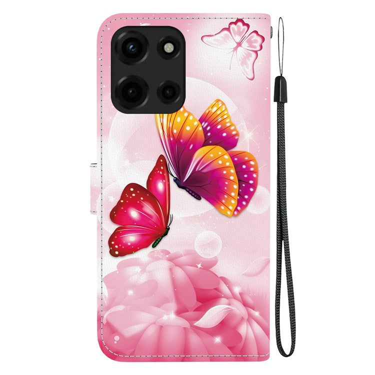 For Motorola Moto G Power (2025) Case Pattern Printing Anti-Drop Leather Flip Wallet Phone Cover with Lanyard - Pink Butterfly