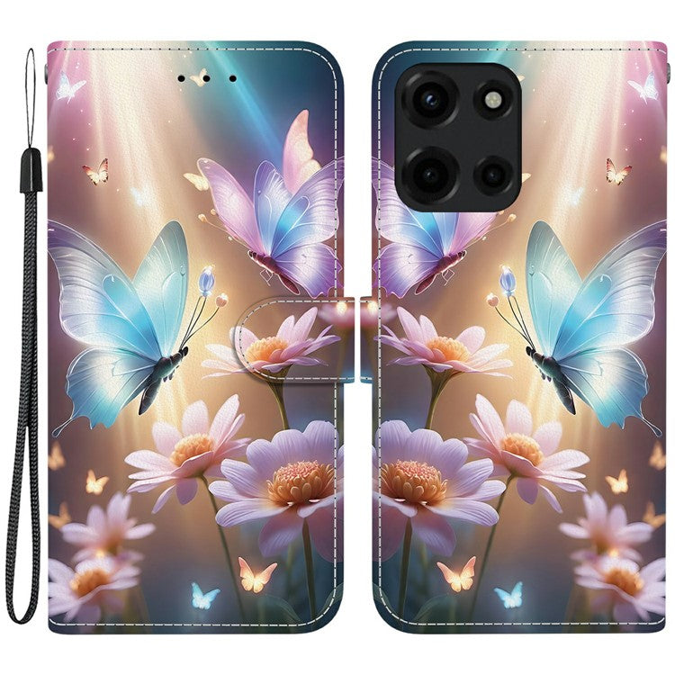 For Motorola Moto G Power (2025) Case Pattern Printing Anti-Drop Leather Flip Wallet Phone Cover with Lanyard - Butterfly Floral