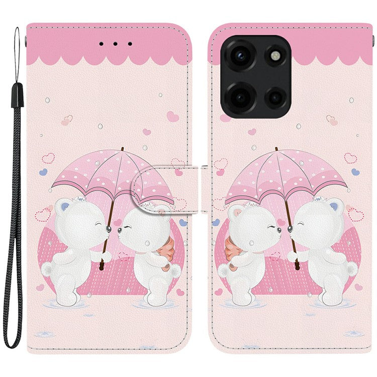 For Motorola Moto G Power (2025) Case Pattern Printing Anti-Drop Leather Flip Wallet Phone Cover with Lanyard - Cartoon Couple Bear