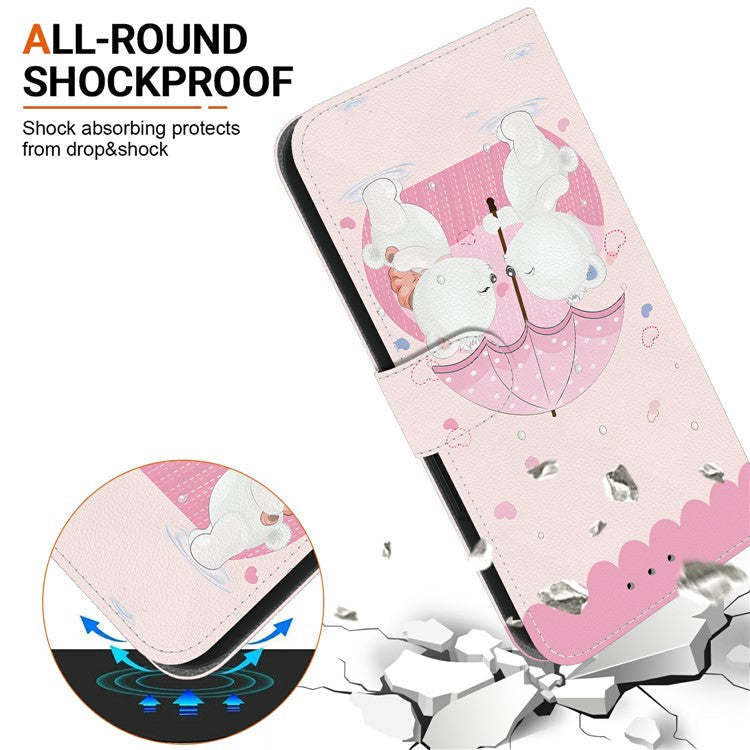 For Motorola Moto G Power (2025) Case Pattern Printing Anti-Drop Leather Flip Wallet Phone Cover with Lanyard - Cartoon Couple Bear