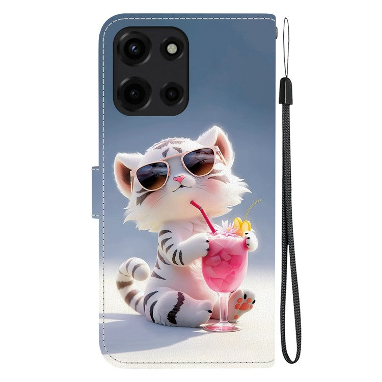 For Motorola Moto G Power (2025) Case Pattern Printing Anti-Drop Leather Flip Wallet Phone Cover with Lanyard - Cartoon Tiger