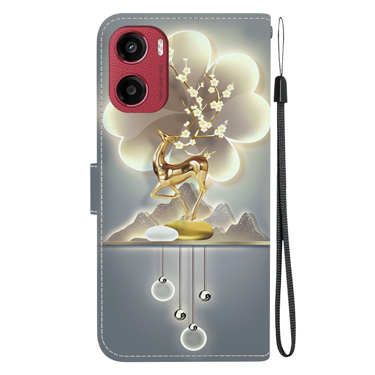 For Motorola Moto G05 4G / E15 4G Case Pattern Printing Anti-Drop Leather Flip Wallet Phone Cover with Lanyard - Sika Deer