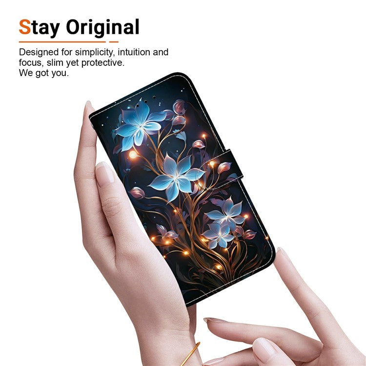 For Motorola Moto G05 4G / E15 4G Case Pattern Printing Anti-Drop Leather Flip Wallet Phone Cover with Lanyard - Small Lantern Flower