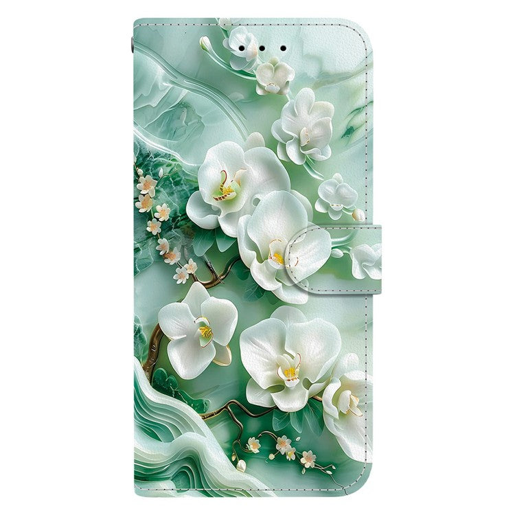 For Motorola Moto G05 4G / E15 4G Case Pattern Printing Anti-Drop Leather Flip Wallet Phone Cover with Lanyard - Jade Flower