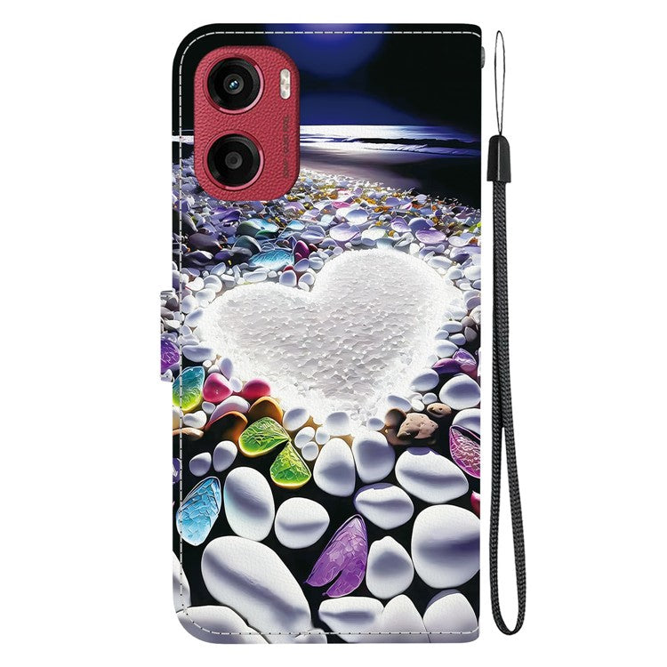 For Motorola Moto G05 4G / E15 4G Case Pattern Printing Anti-Drop Leather Flip Wallet Phone Cover with Lanyard - Heart Shape