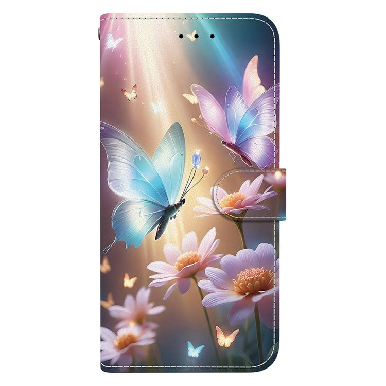 For Motorola Moto G15 4G Case Pattern Printing Anti Drop Leather Flip Wallet Phone Cover with Lanyard - Butterfly Floral