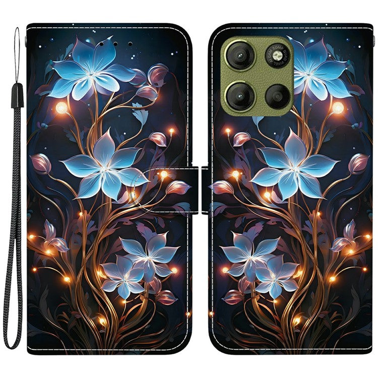 For Motorola Moto G15 4G Case Pattern Printing Anti Drop Leather Flip Wallet Phone Cover with Lanyard - Small Lantern Flower