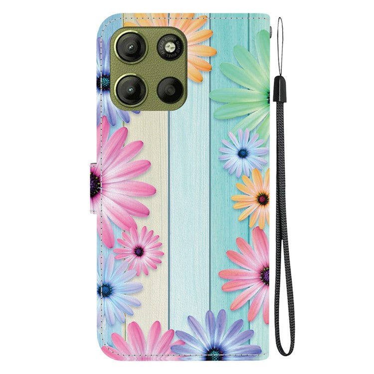 For Motorola Moto G15 4G Case Pattern Printing Anti Drop Leather Flip Wallet Phone Cover with Lanyard - Sunflower