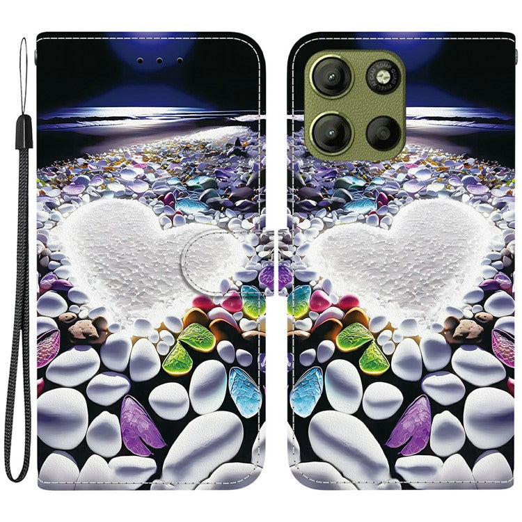 For Motorola Moto G15 4G Case Pattern Printing Anti Drop Leather Flip Wallet Phone Cover with Lanyard - Heart Shape