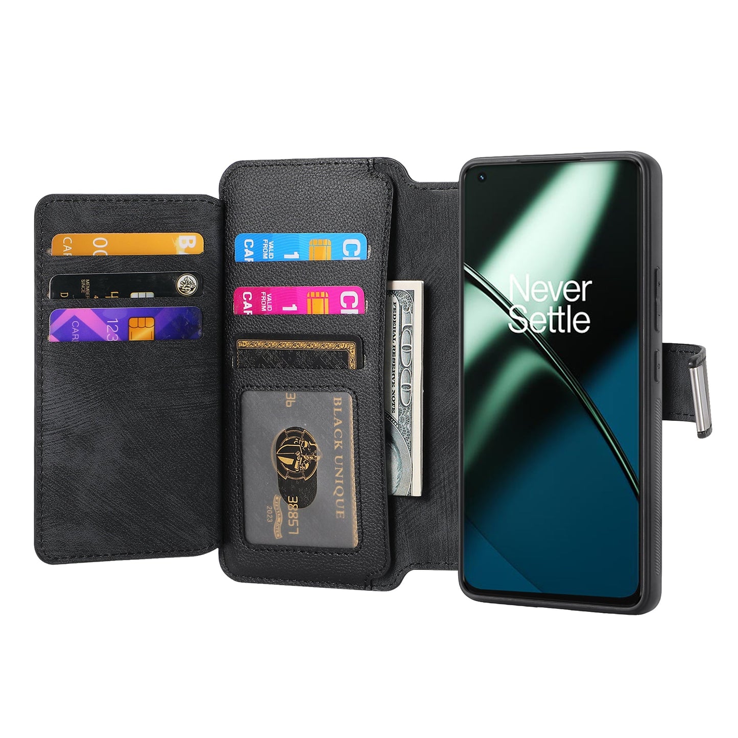 For OnePlus 11 5G CASENEO MW-02 Detachable Magnetic Leather Wallet Phone Cover - Black