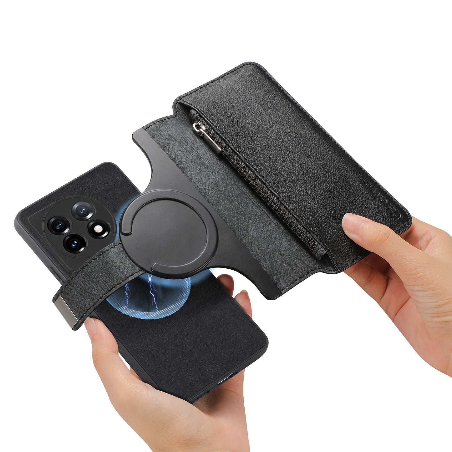 For OnePlus 11 5G CASENEO MW-02 Detachable Magnetic Leather Wallet Phone Cover - Black