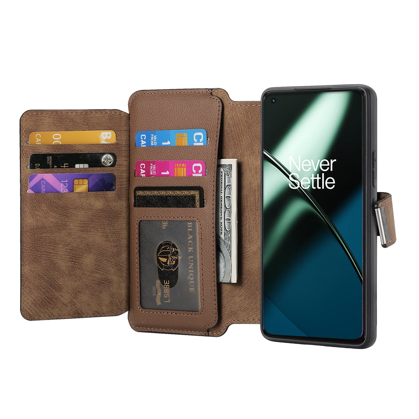For OnePlus 11 5G CASENEO MW-02 Detachable Magnetic Leather Wallet Phone Cover - Brown