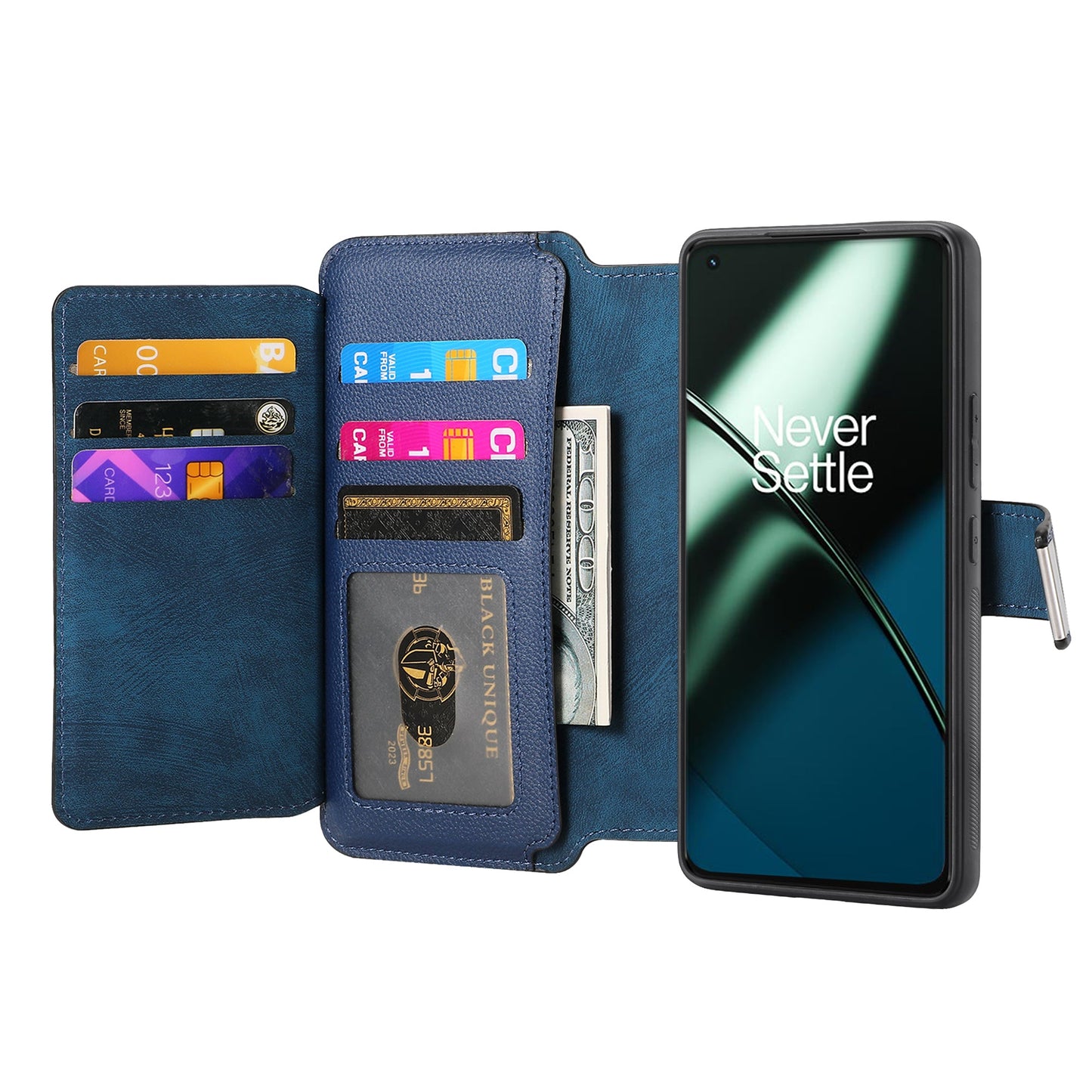 For OnePlus 11 5G CASENEO MW-02 Detachable Magnetic Leather Wallet Phone Cover - Dark Blue