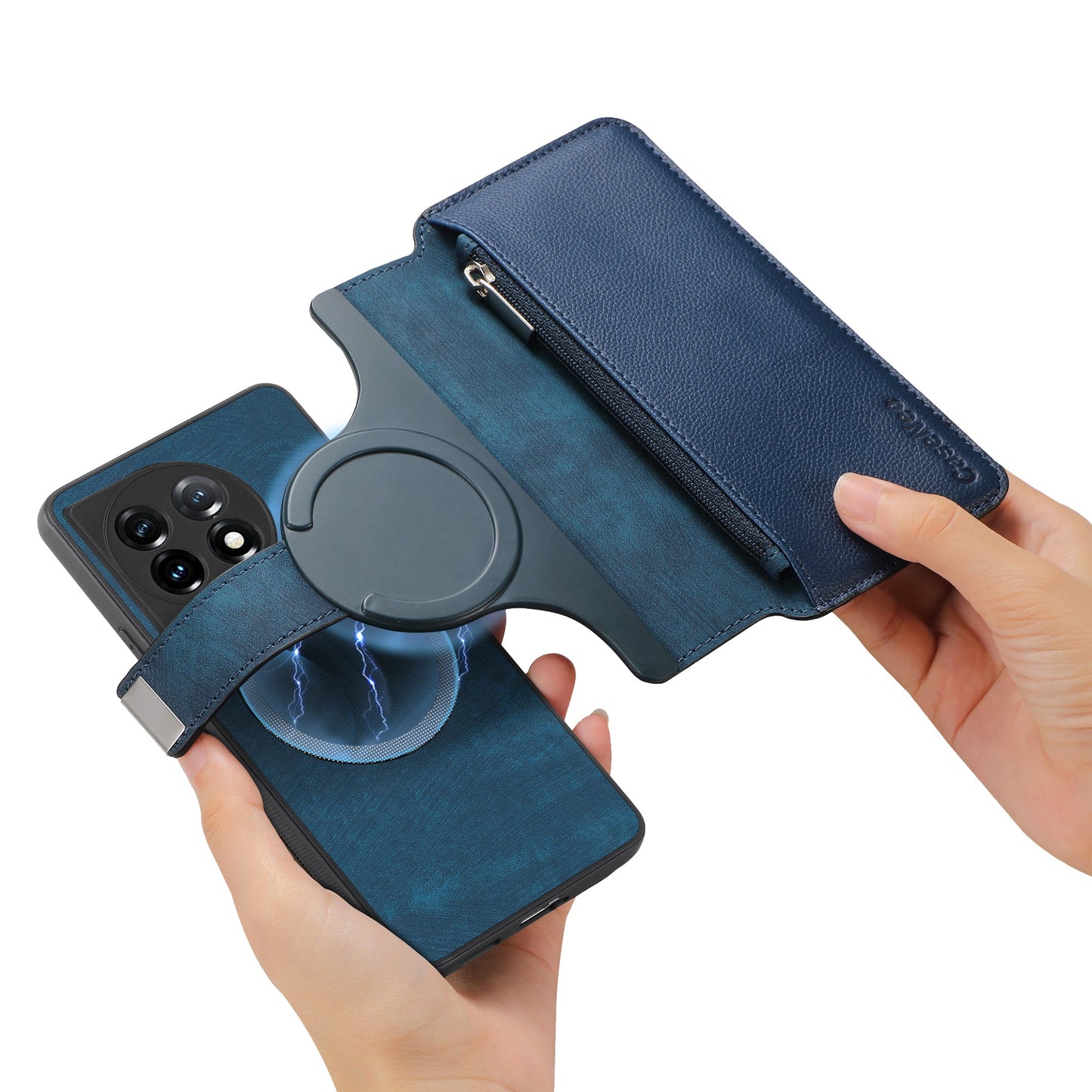 For OnePlus 11 5G CASENEO MW-02 Detachable Magnetic Leather Wallet Phone Cover - Dark Blue