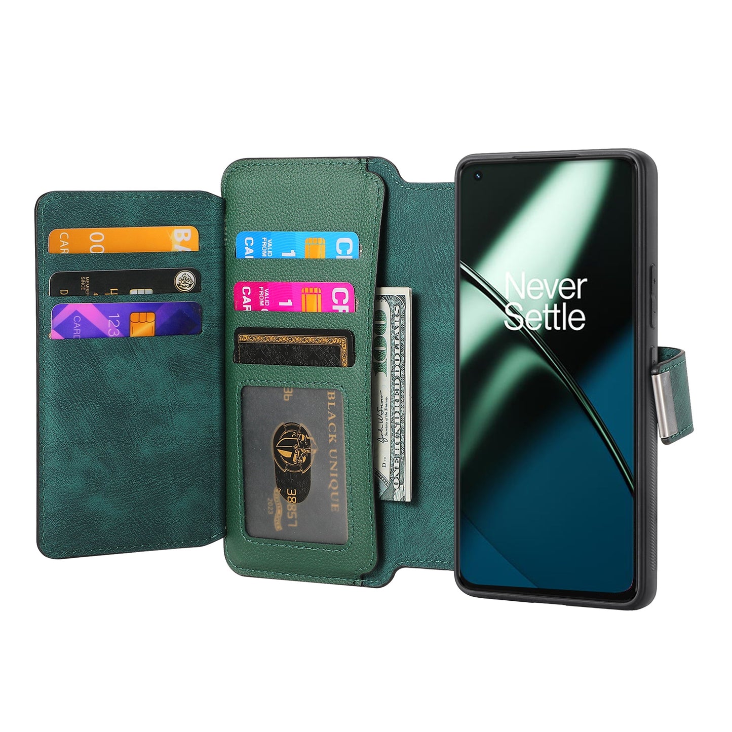 For OnePlus 11 5G CASENEO MW-02 Detachable Magnetic Leather Wallet Phone Cover - Green