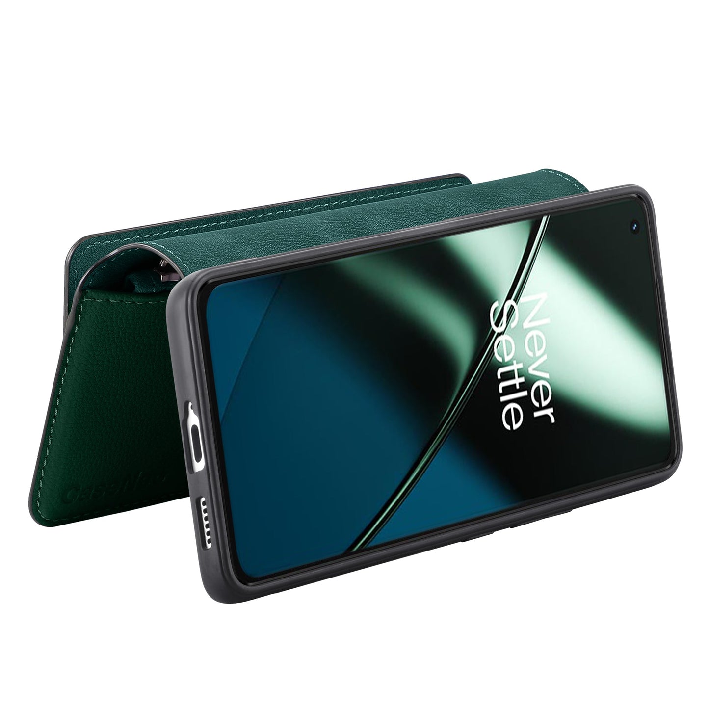 For OnePlus 11 5G CASENEO MW-02 Detachable Magnetic Leather Wallet Phone Cover - Green