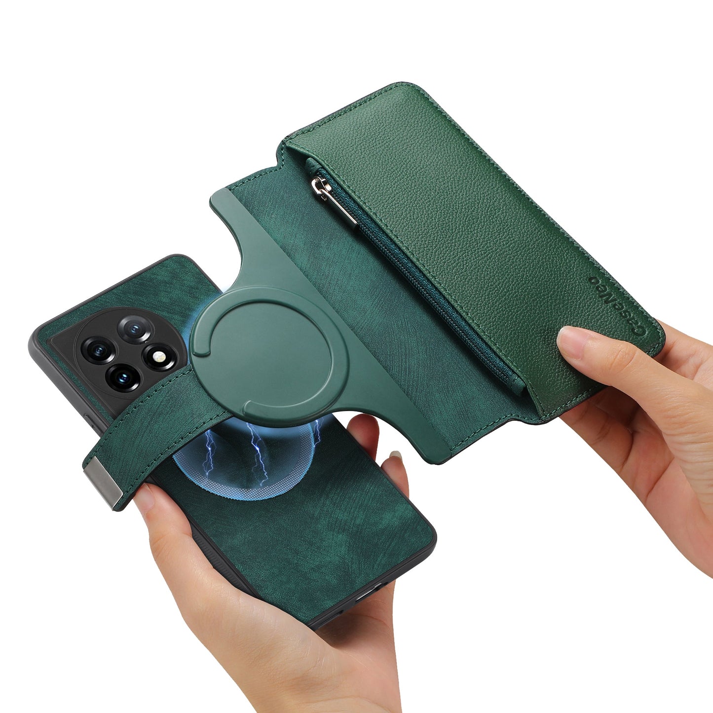 For OnePlus 11 5G CASENEO MW-02 Detachable Magnetic Leather Wallet Phone Cover - Green