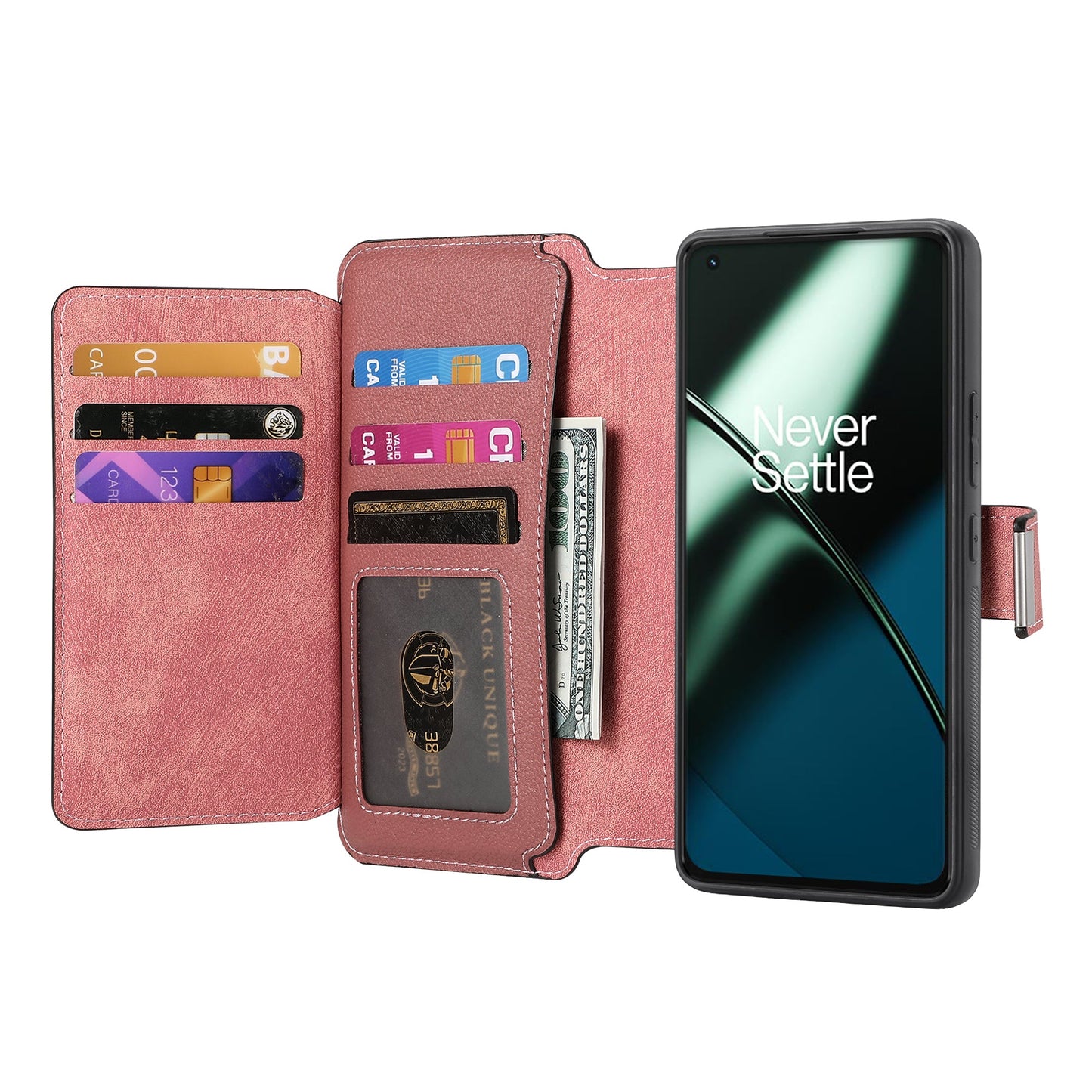 For OnePlus 11 5G CASENEO MW-02 Detachable Magnetic Leather Wallet Phone Cover - Pink
