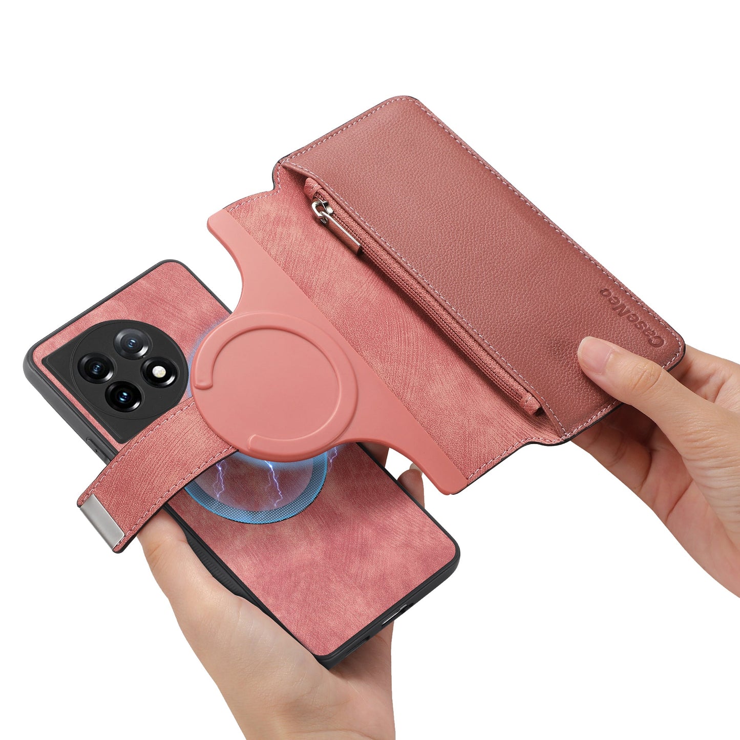 For OnePlus 11 5G CASENEO MW-02 Detachable Magnetic Leather Wallet Phone Cover - Pink