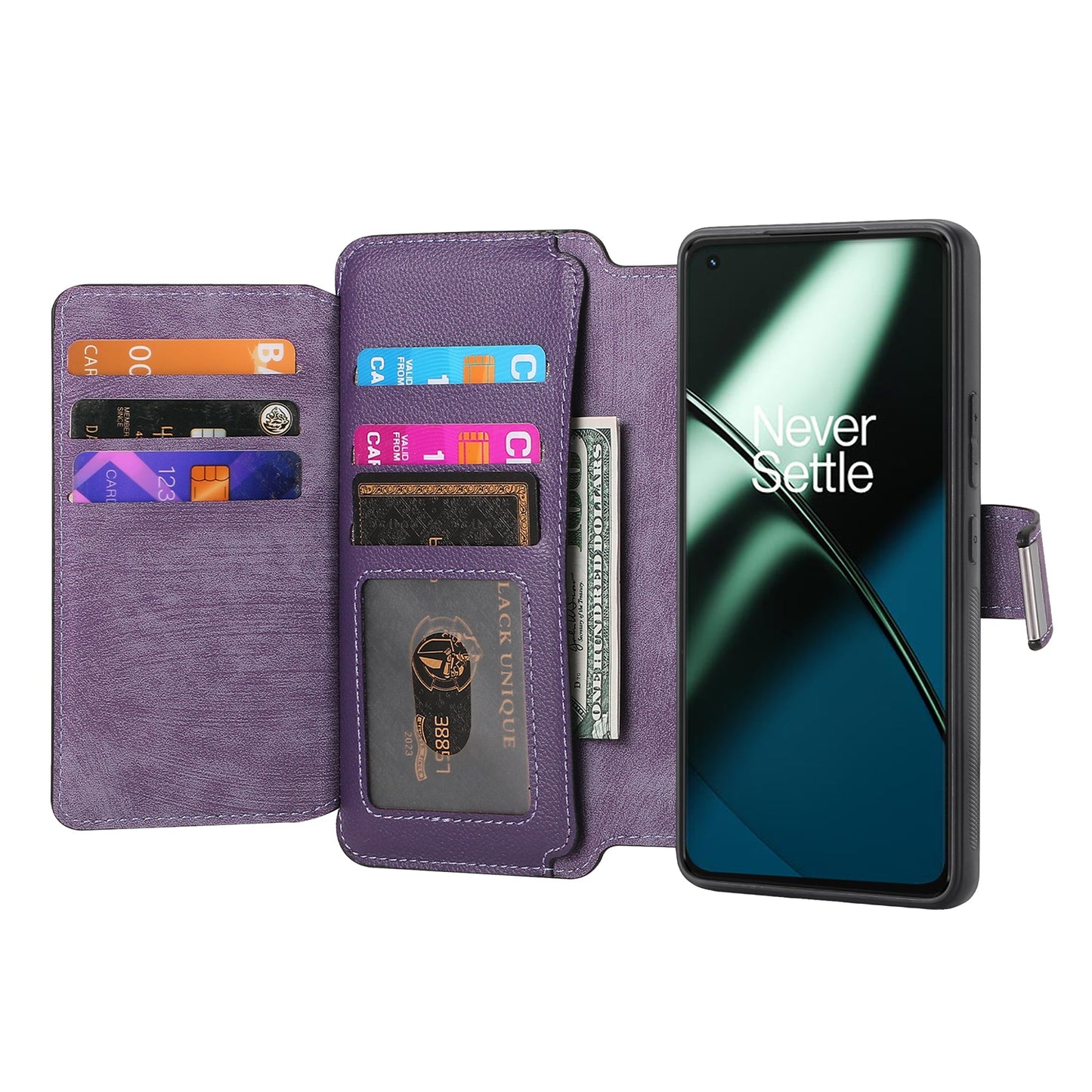 For OnePlus 11 5G CASENEO MW-02 Detachable Magnetic Leather Wallet Phone Cover - Purple