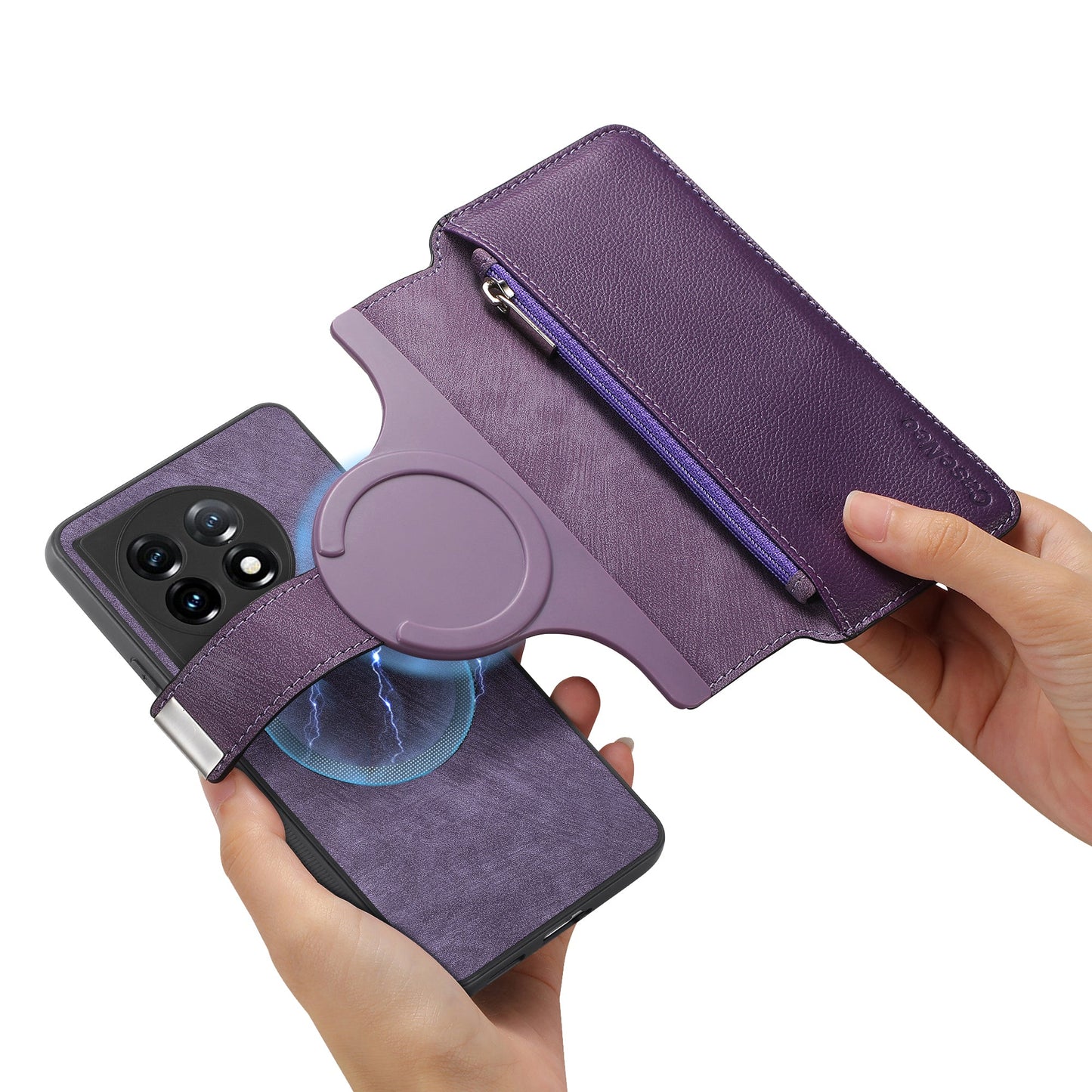 For OnePlus 11 5G CASENEO MW-02 Detachable Magnetic Leather Wallet Phone Cover - Purple