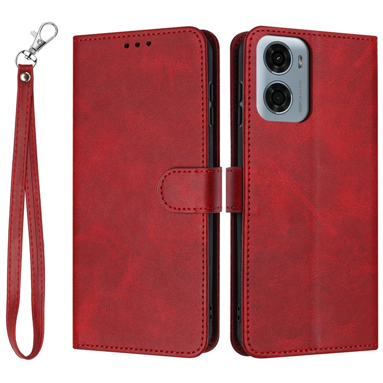 For Motorola Moto G05 4G Case Flip Stand PU Leather Wallet Phone Cover Calf Texture - Red