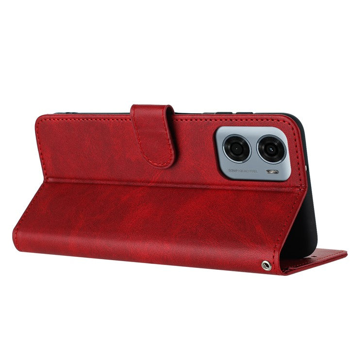 For Motorola Moto G05 4G Case Flip Stand PU Leather Wallet Phone Cover Calf Texture - Red