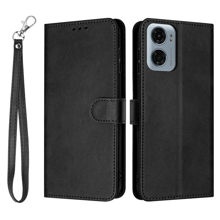 For Motorola Moto G05 4G Case Flip Stand PU Leather Wallet Phone Cover Calf Texture - Black