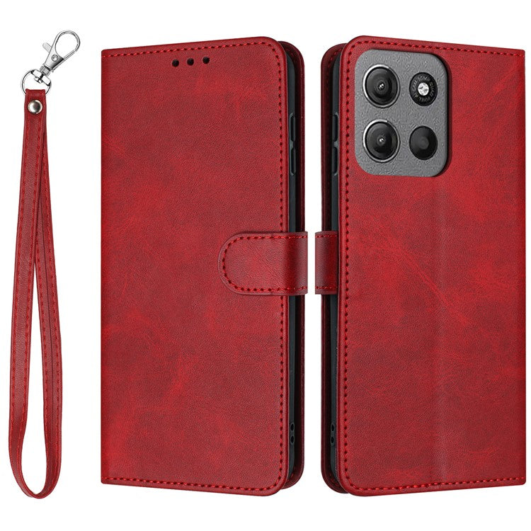 For Motorola Moto G15 4G Case Flip Stand PU Leather Wallet Phone Cover Calf Texture - Red