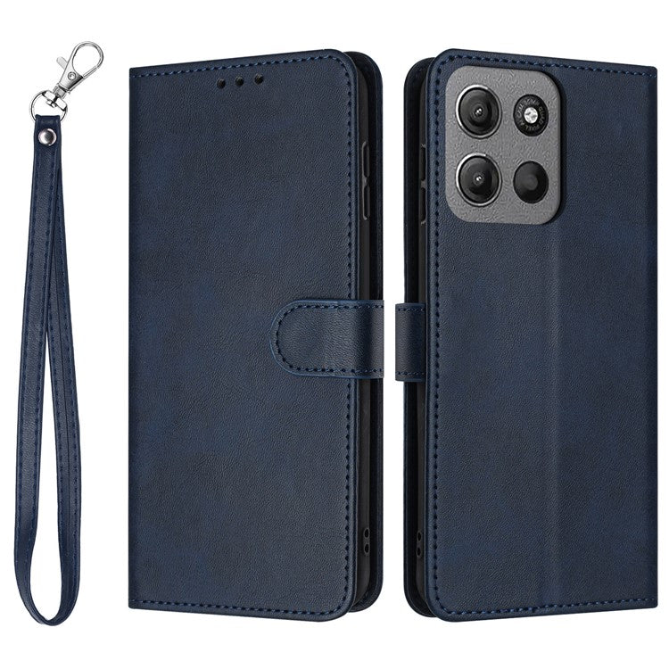 For Motorola Moto G15 4G Case Flip Stand PU Leather Wallet Phone Cover Calf Texture - Sapphire