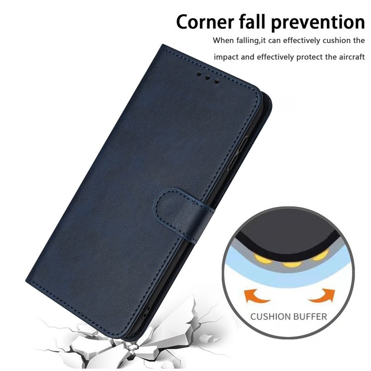 For Motorola Moto G15 4G Case Flip Stand PU Leather Wallet Phone Cover Calf Texture - Sapphire