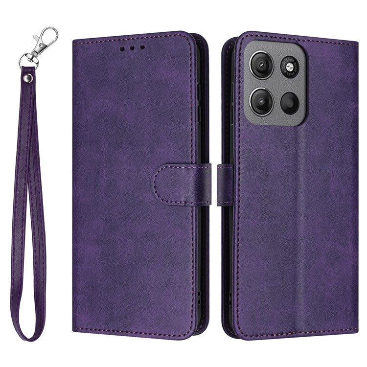 For Motorola Moto G15 4G Case Flip Stand PU Leather Wallet Phone Cover Calf Texture - Purple