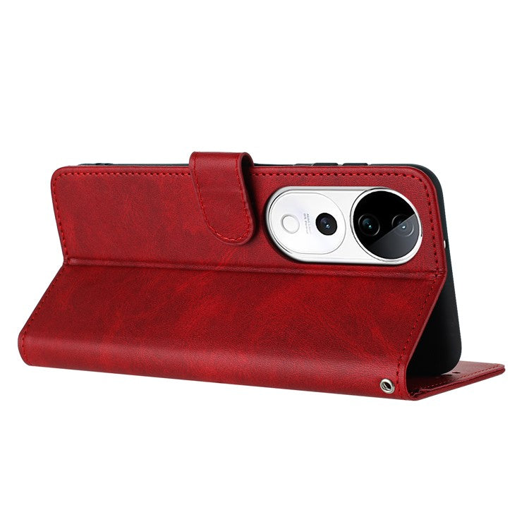 PU Leather Case For vivo V40 5G / V40 Pro 5G / T3 Ultra 5G / S19 Pro 5G Flip Stand Wallet Phone Cover Calf Texture - Red