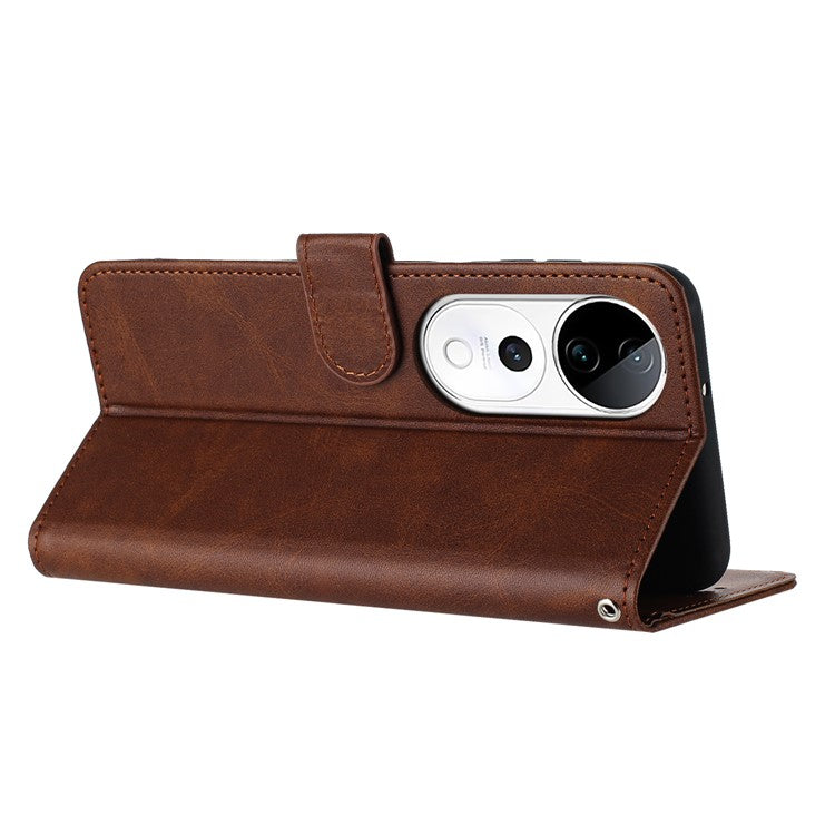 PU Leather Case For vivo V40 5G / V40 Pro 5G / T3 Ultra 5G / S19 Pro 5G Flip Stand Wallet Phone Cover Calf Texture - Brown