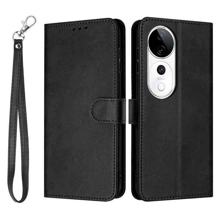 PU Leather Case For vivo V40 5G / V40 Pro 5G / T3 Ultra 5G / S19 Pro 5G Flip Stand Wallet Phone Cover Calf Texture - Black