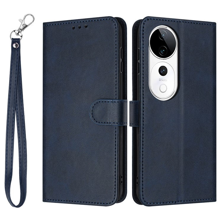 PU Leather Case For vivo V40 5G / V40 Pro 5G / T3 Ultra 5G / S19 Pro 5G Flip Stand Wallet Phone Cover Calf Texture - Sapphire