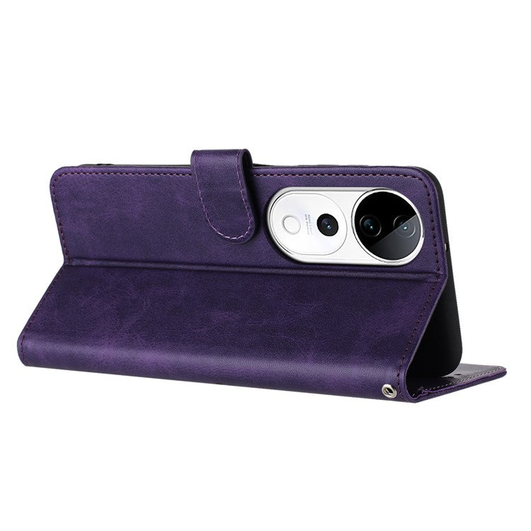 PU Leather Case For vivo V40 5G / V40 Pro 5G / T3 Ultra 5G / S19 Pro 5G Flip Stand Wallet Phone Cover Calf Texture - Purple