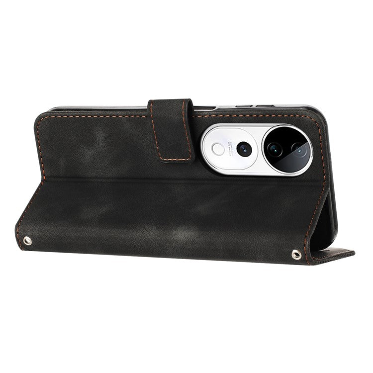 Wallet Phone Case for vivo T3 Ultra 5G / V40 5G / V40 Pro 5G / S19 Pro 5G Imprinted Triangle Leather Phone Cover - Black