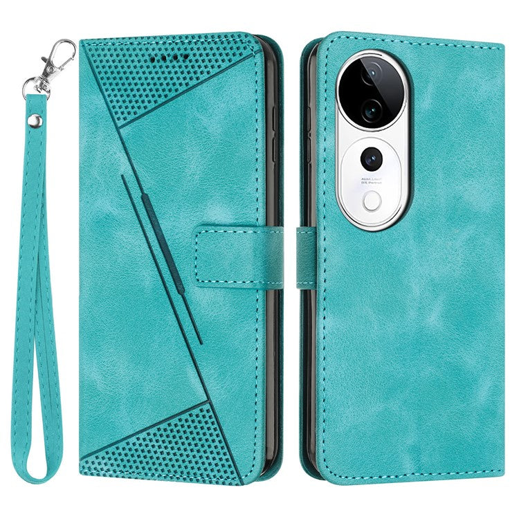 Wallet Phone Case for vivo T3 Ultra 5G / V40 5G / V40 Pro 5G / S19 Pro 5G Imprinted Triangle Leather Phone Cover - Green