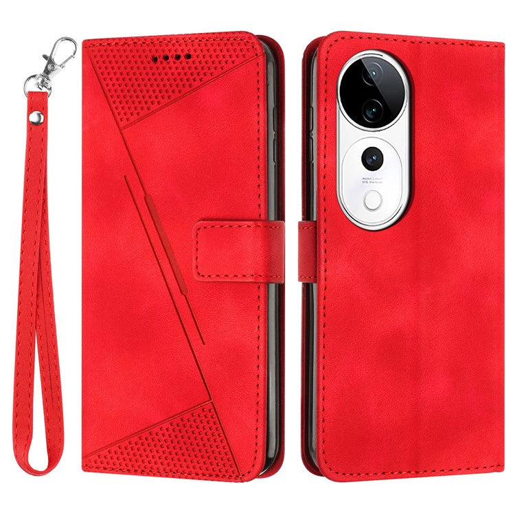 Wallet Phone Case for vivo T3 Ultra 5G / V40 5G / V40 Pro 5G / S19 Pro 5G Imprinted Triangle Leather Phone Cover - Red