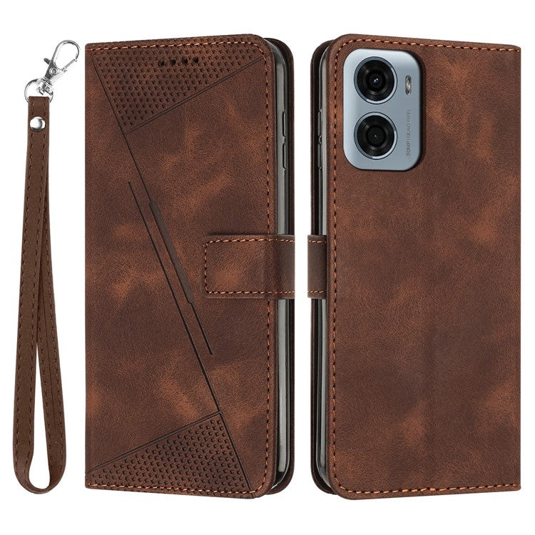 For Motorola Moto G05 4G Case Imprinted Triangle Leather Phone Cover - Brown