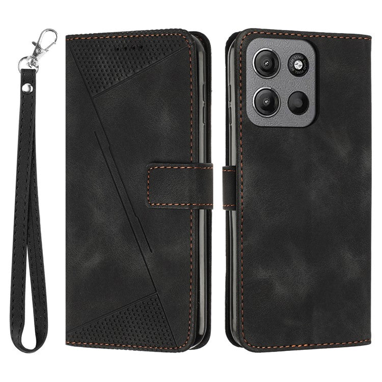 For Motorola Moto G15 4G Case Imprinted Triangle Leather Phone Cover - Black