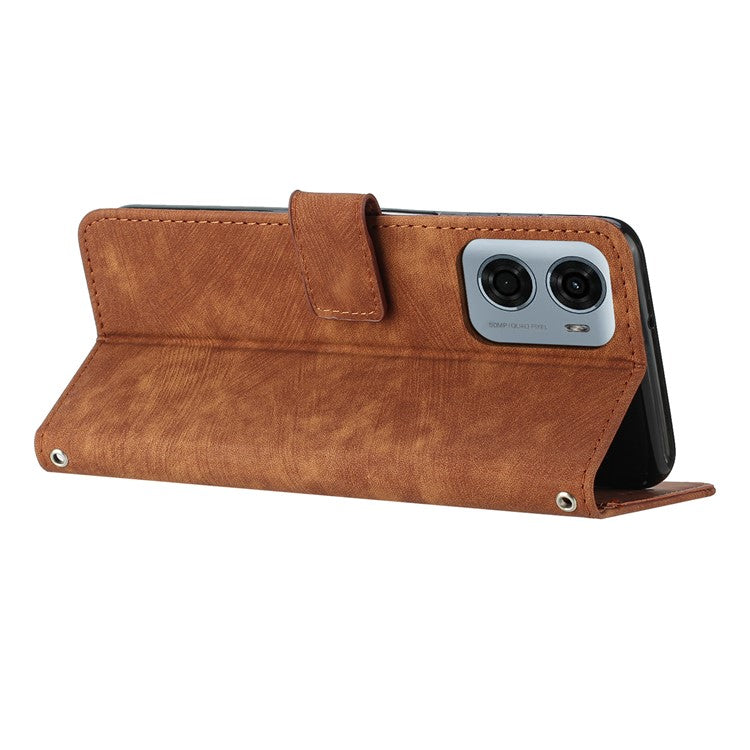 For Motorola Moto G05 4G Case Imprinted Lines Leather Phone Cover Folding Stand - Brown