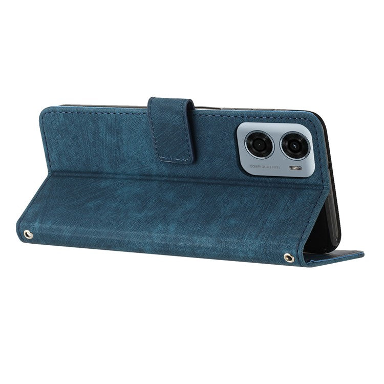 For Motorola Moto G05 4G Case Imprinted Lines Leather Phone Cover Folding Stand - Sapphire