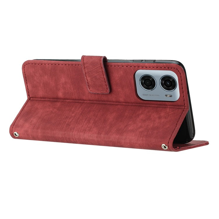 For Motorola Moto G05 4G Case Imprinted Lines Leather Phone Cover Folding Stand - Red
