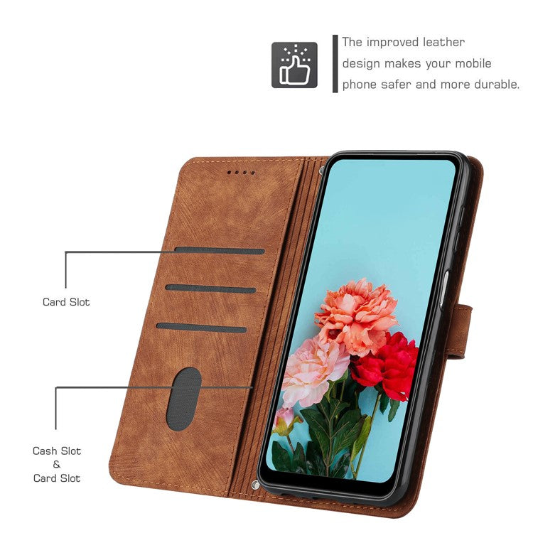 For Motorola Moto G15 4G Case Imprinted Lines Leather Phone Cover Folding Stand - Brown