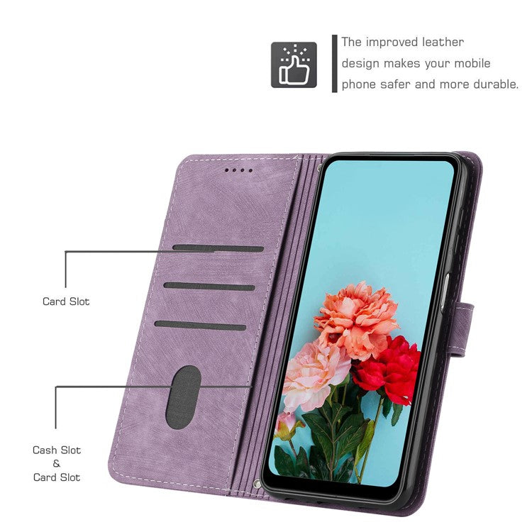 For Motorola Moto G15 4G Case Imprinted Lines Leather Phone Cover Folding Stand - Purple