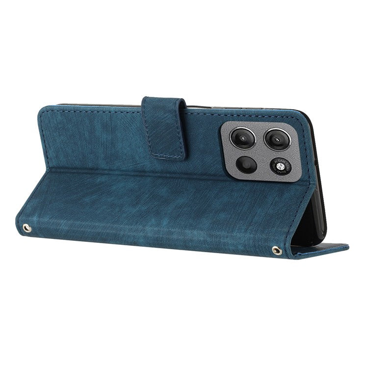 For Motorola Moto G15 4G Case Imprinted Lines Leather Phone Cover Folding Stand - Sapphire